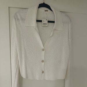 Free people Ella sweater button down v neck  shirt ivory